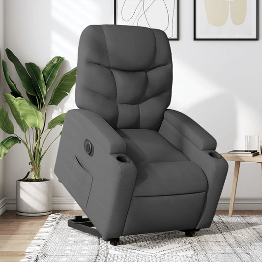 Fotoliu electric rabatabil cu ridicare, gri închis, textil