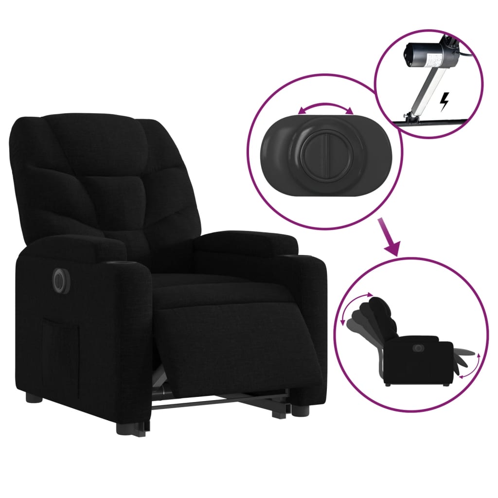 Fotoliu electric rabatabil cu ridicare, negru, textil