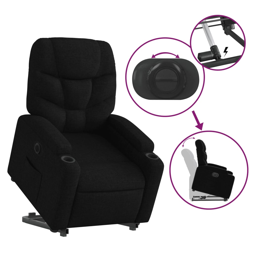 Fotoliu electric rabatabil cu ridicare, negru, textil