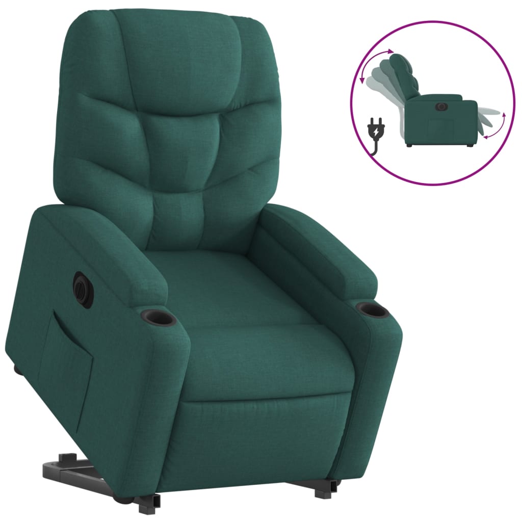 Fotoliu electric rabatabil cu ridicare, verde închis, textil