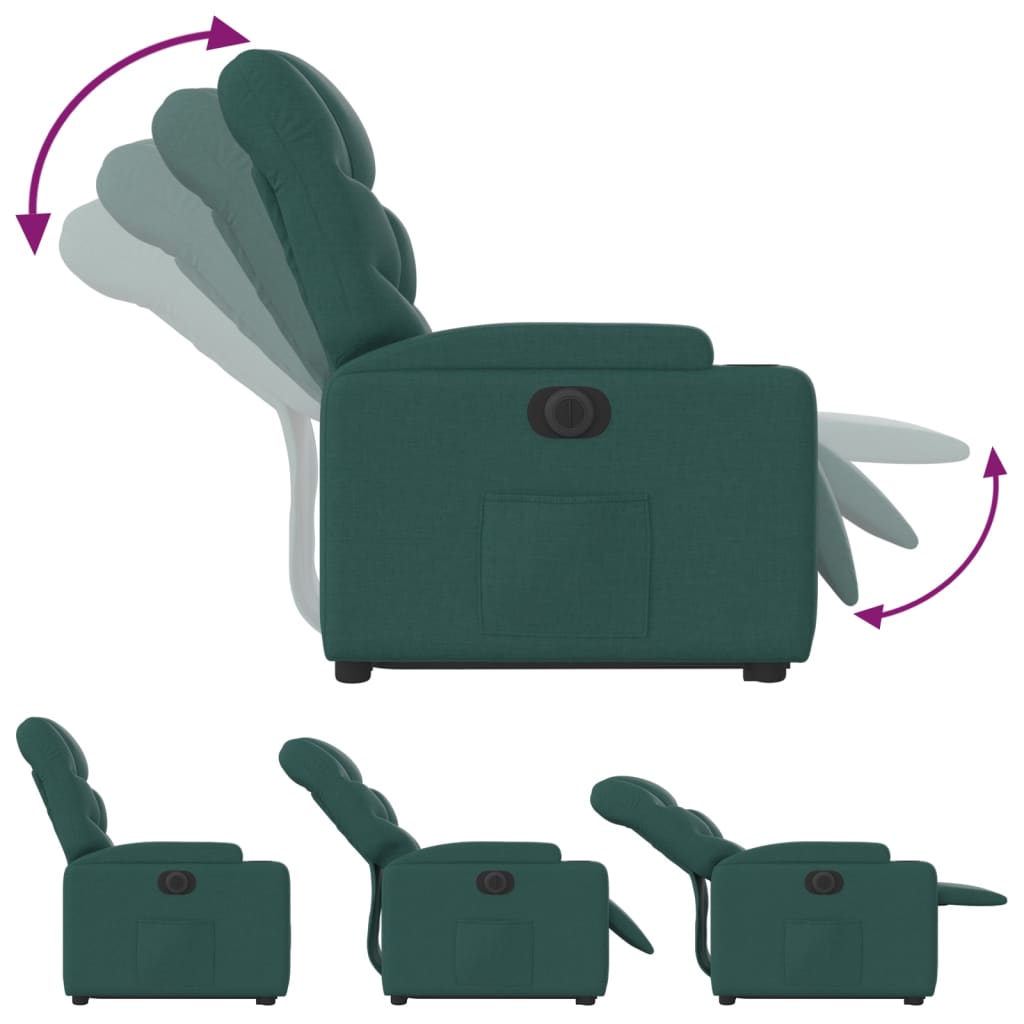 Fotoliu electric rabatabil cu ridicare, verde închis, textil