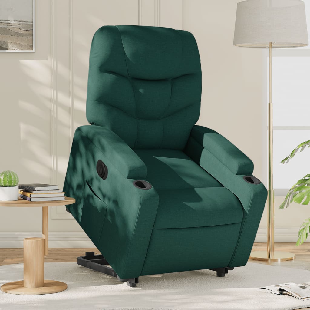 Fotoliu electric rabatabil cu ridicare, verde închis, textil