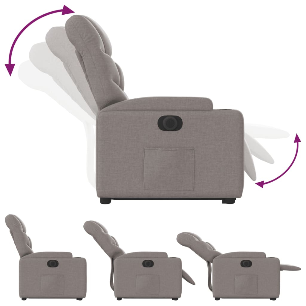 Fotoliu electric rabatabil cu ridicare, gri taupe, textil
