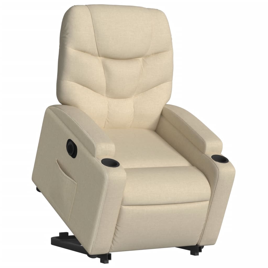 Fotoliu electric rabatabil cu ridicare, crem, textil