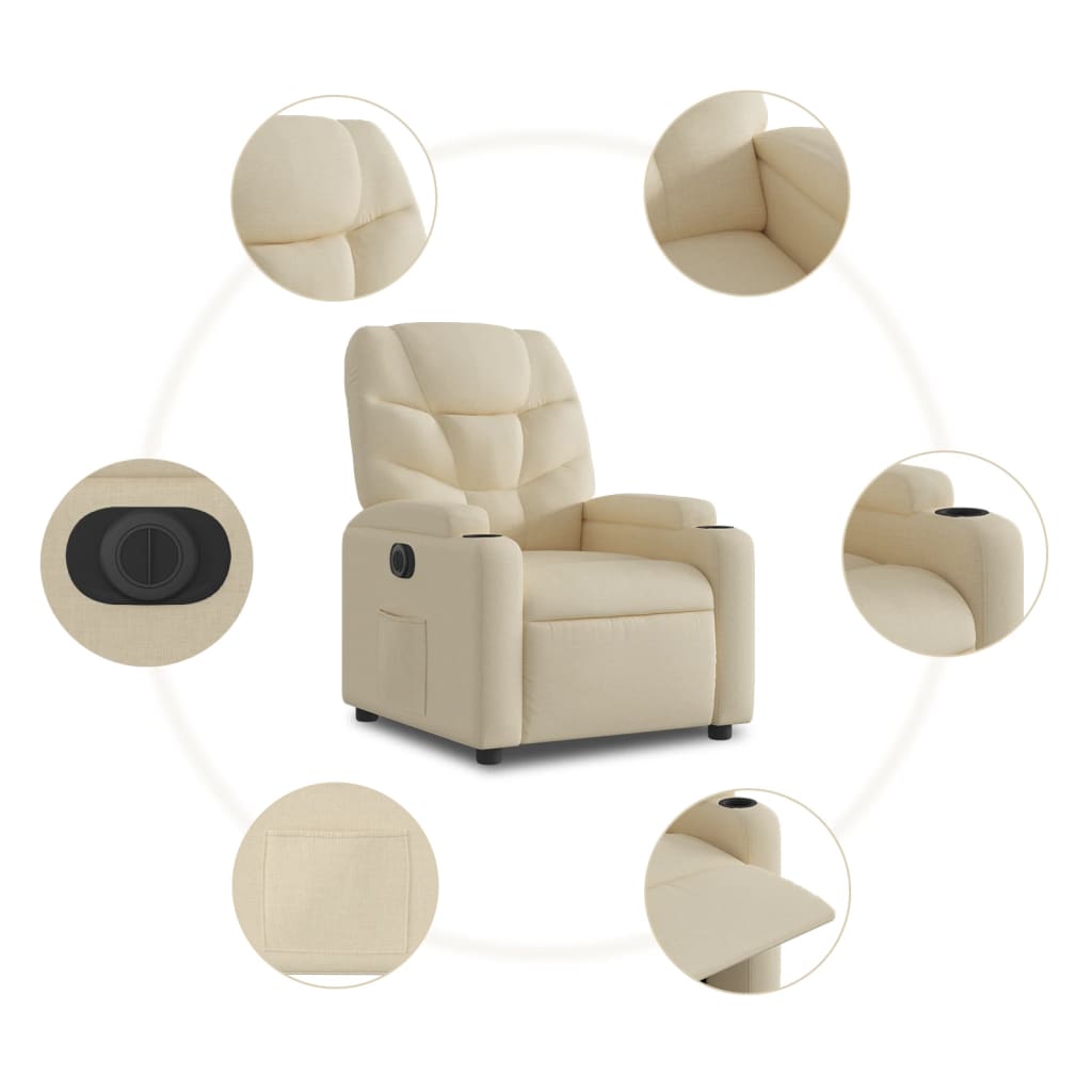 Fotoliu electric rabatabil cu ridicare, crem, textil