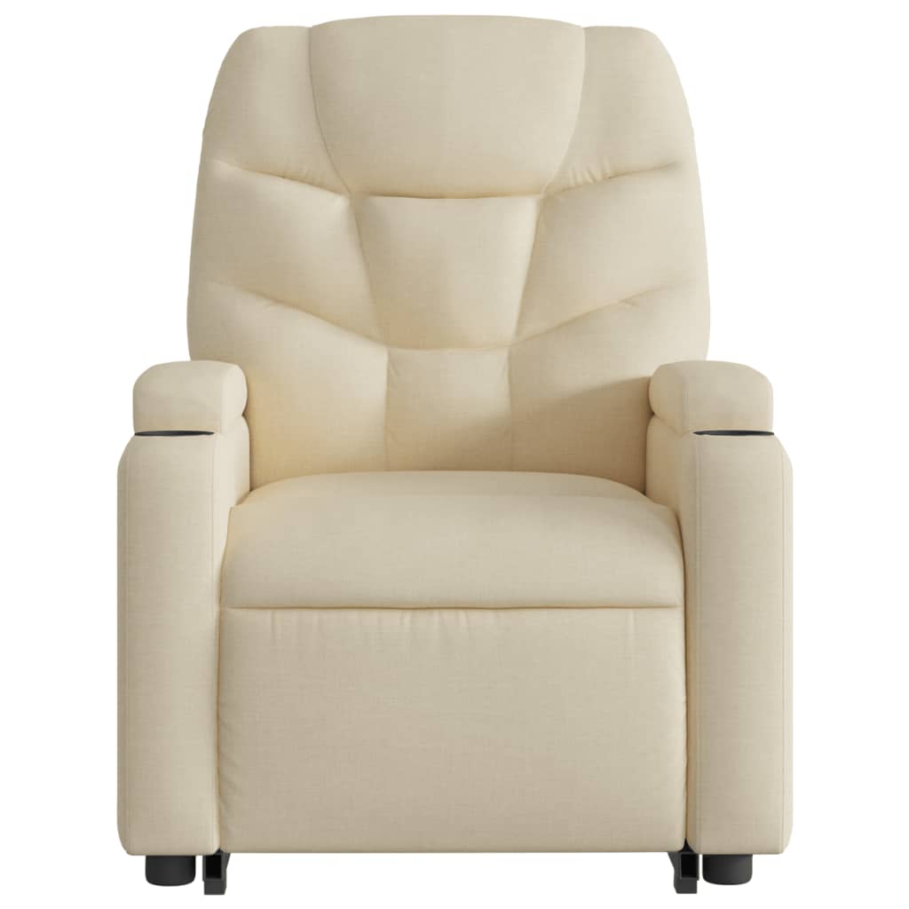 Fotoliu electric rabatabil cu ridicare, crem, textil