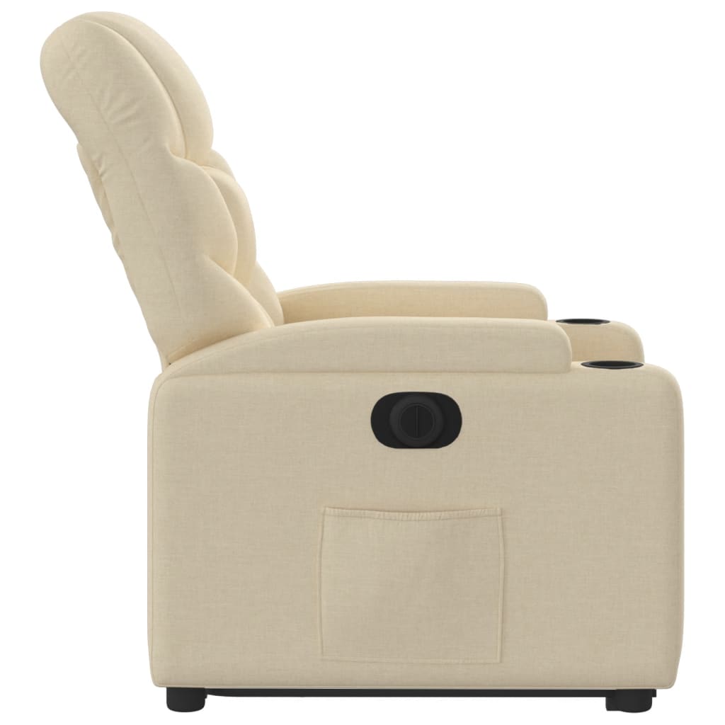 Fotoliu electric rabatabil cu ridicare, crem, textil