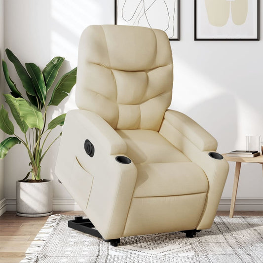 Fotoliu electric rabatabil cu ridicare, crem, textil