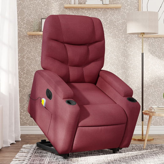 Fotoliu de masaj electric rabatabil cu ridicare roșu vin textil