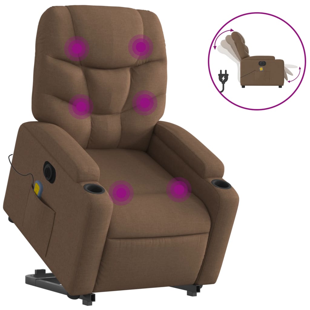 Fotoliu electric de masaj rabatabil cu ridicare, maro, textil