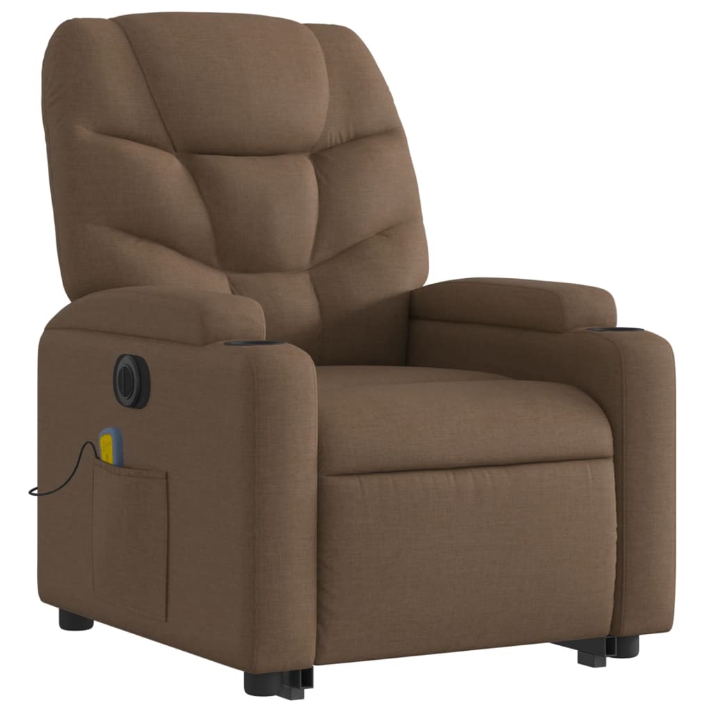 Fotoliu electric de masaj rabatabil cu ridicare, maro, textil