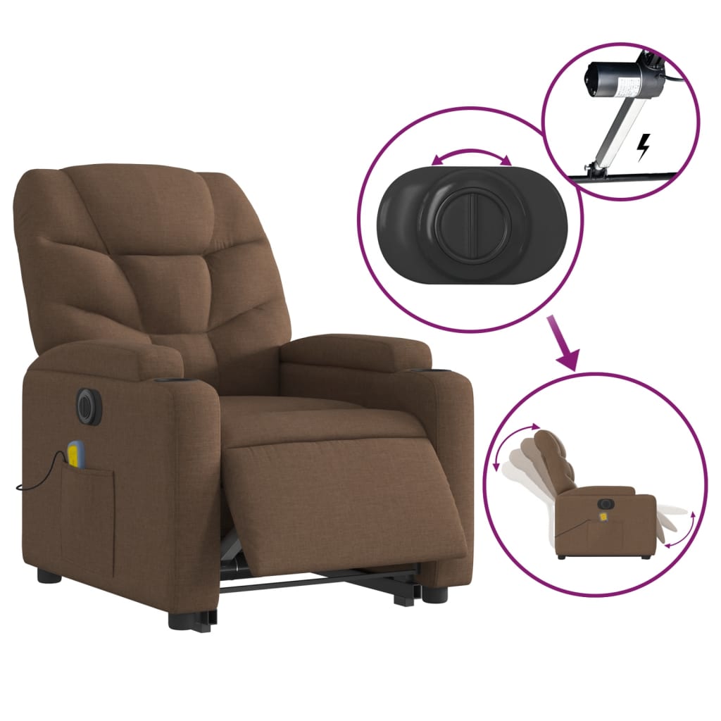 Fotoliu electric de masaj rabatabil cu ridicare, maro, textil