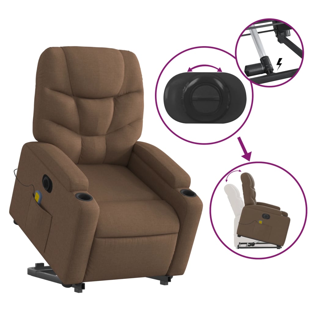 Fotoliu electric de masaj rabatabil cu ridicare, maro, textil