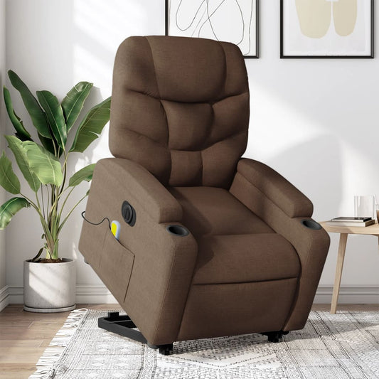 Fotoliu electric de masaj rabatabil cu ridicare, maro, textil