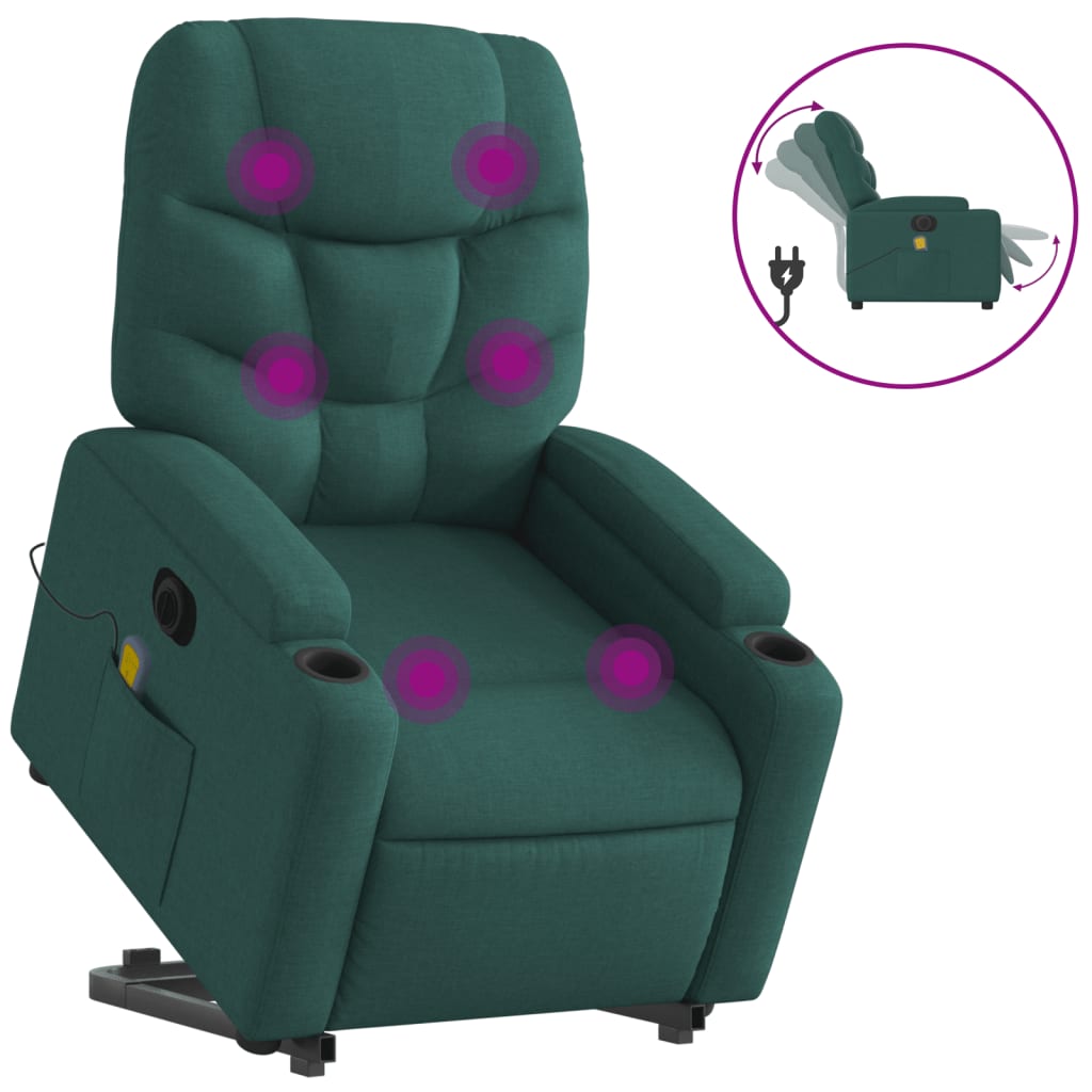 Fotoliu electric masaj rabatabil / ridicare verde închis textil