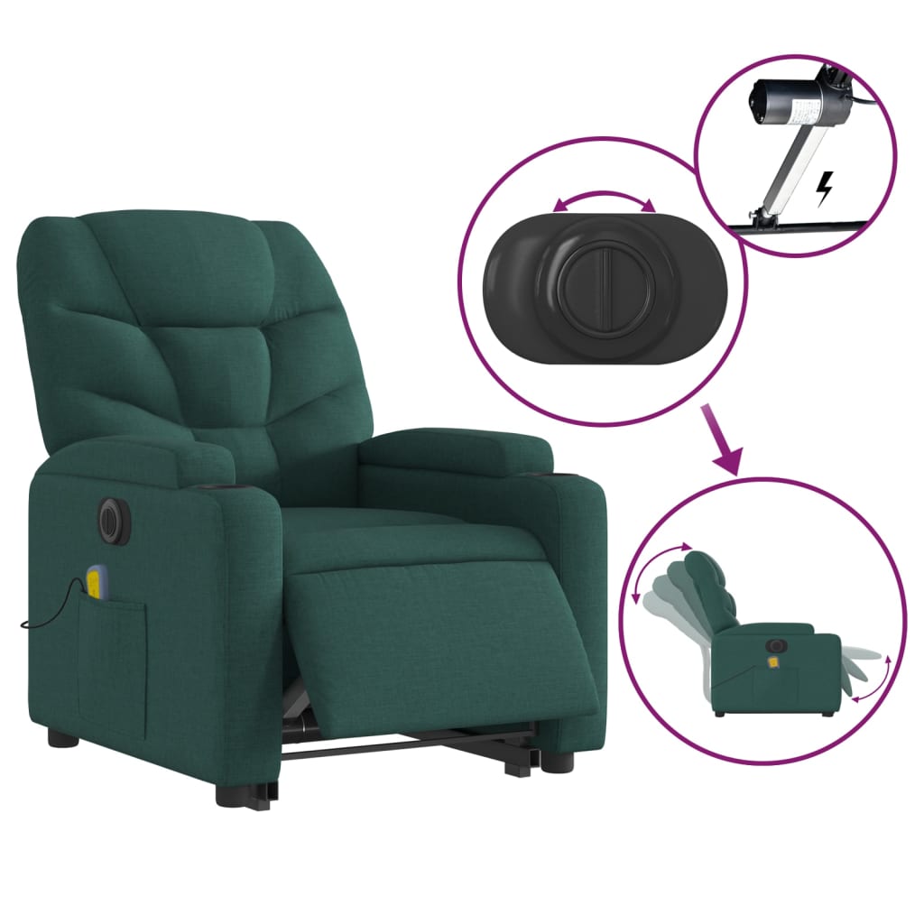 Fotoliu electric masaj rabatabil / ridicare verde închis textil