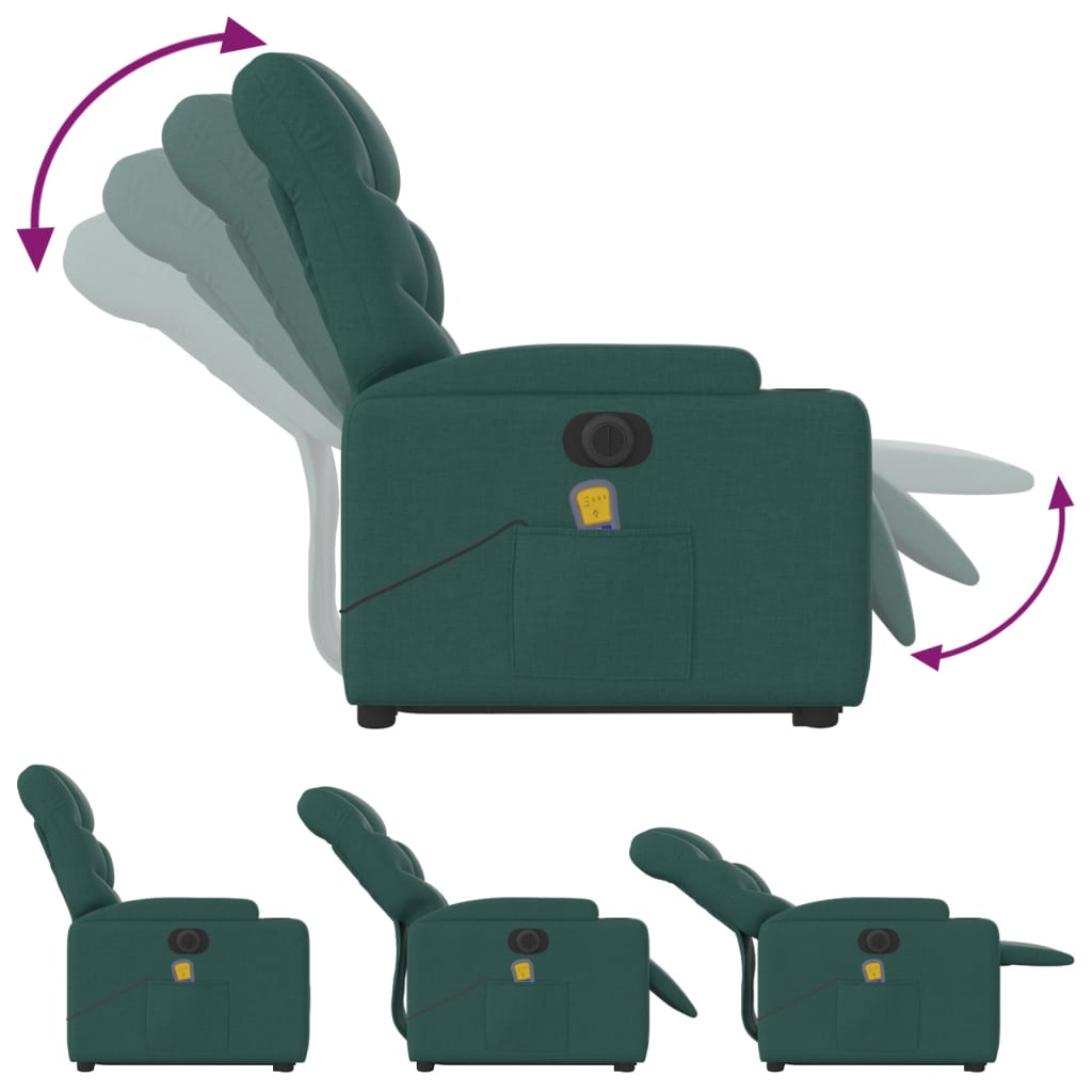 Fotoliu electric masaj rabatabil / ridicare verde închis textil