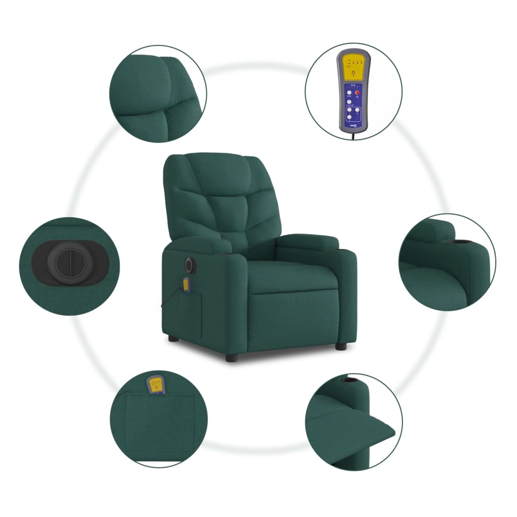 Fotoliu electric masaj rabatabil / ridicare verde închis textil