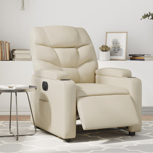 Fotoliu rabatabil electric, crem, piele ecologică