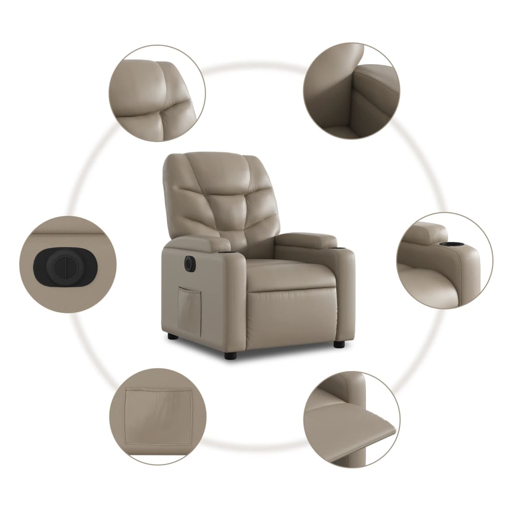 Fotoliu rabatabil electric, cappuccino, piele ecologică