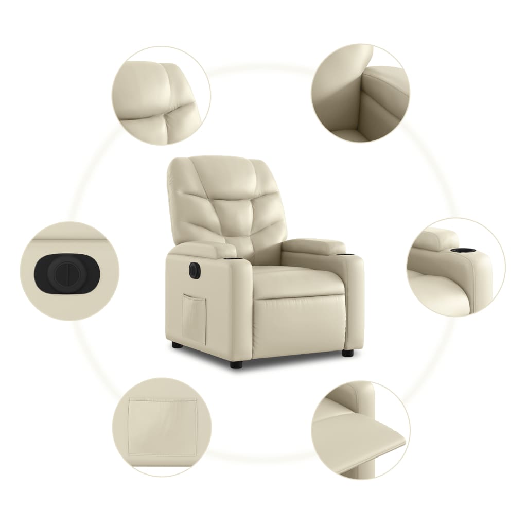 Fotoliu rabatabil electric cu ridicare, crem, piele ecologică