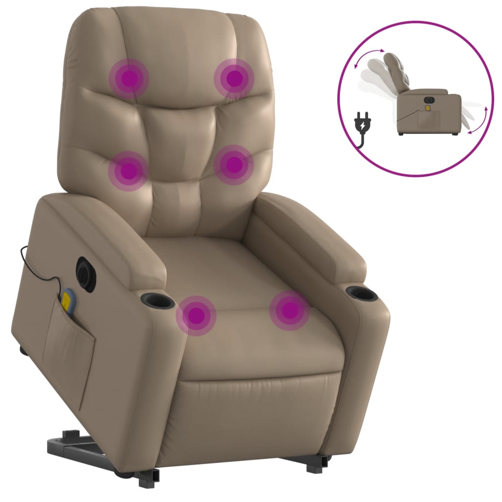 Fotoliu electric masaj rabatabil cu ridicare, cappuccino