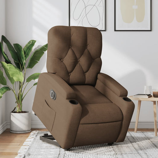 Fotoliu electric rabatabil cu ridicare, maro, textil