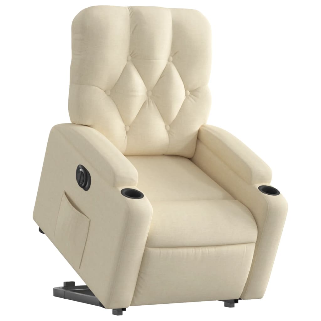 Fotoliu electric rabatabil cu ridicare, crem, textil