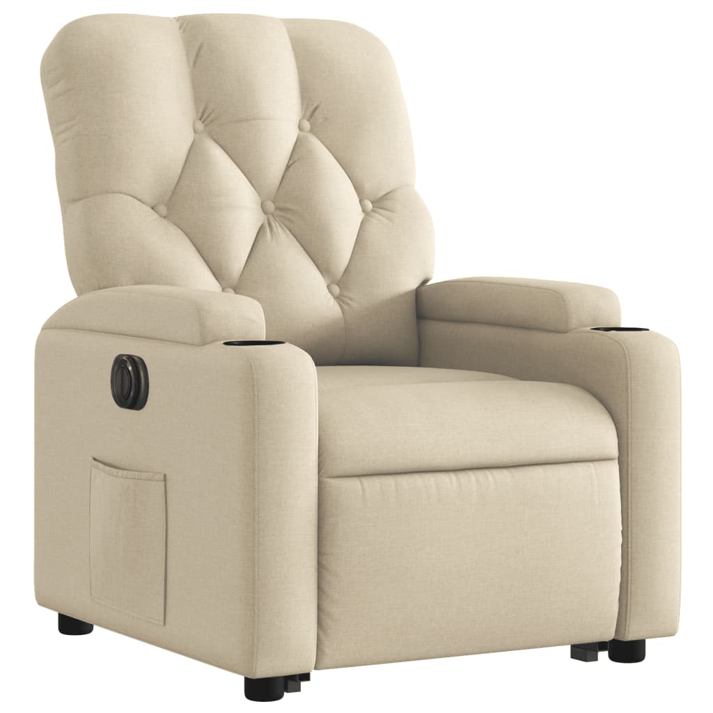 Fotoliu electric rabatabil cu ridicare, crem, textil