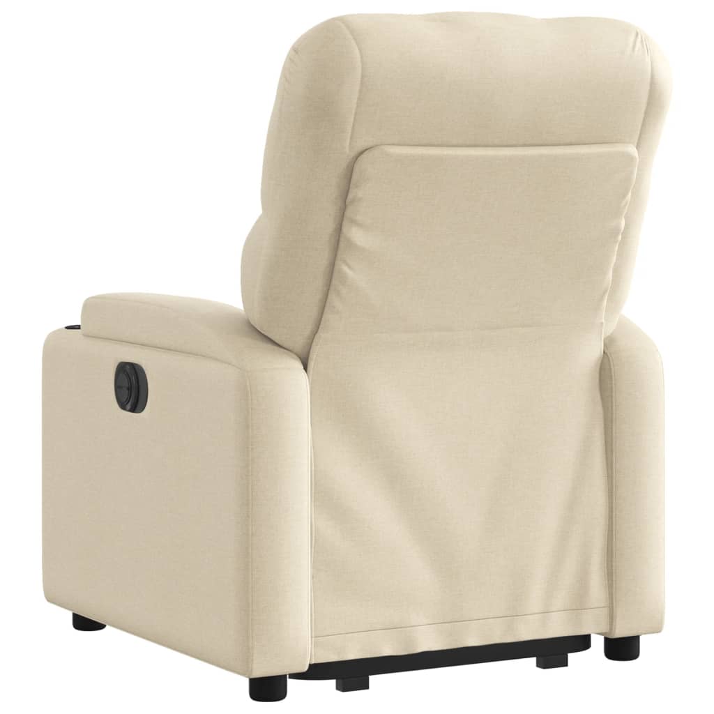 Fotoliu electric rabatabil cu ridicare, crem, textil