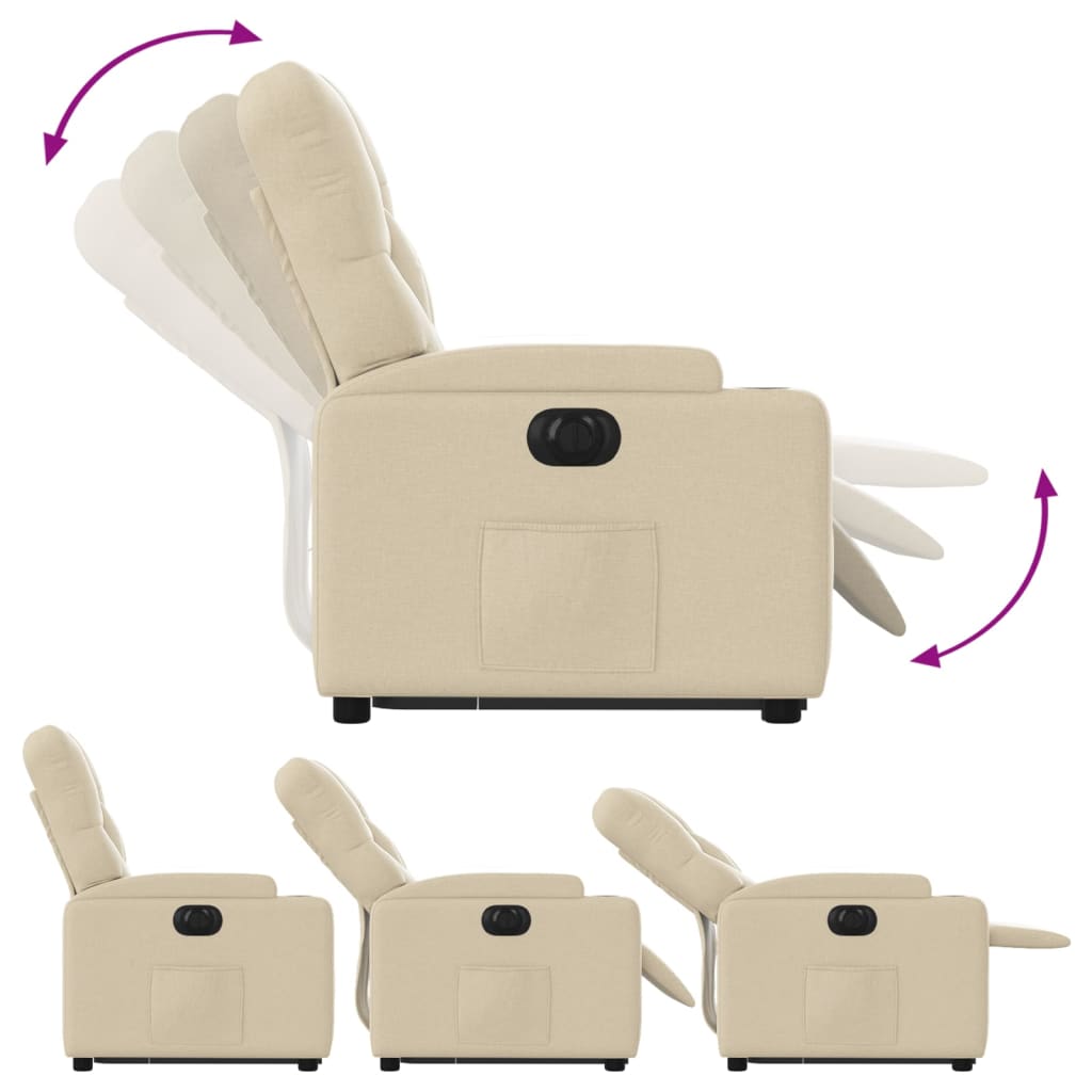 Fotoliu electric rabatabil cu ridicare, crem, textil