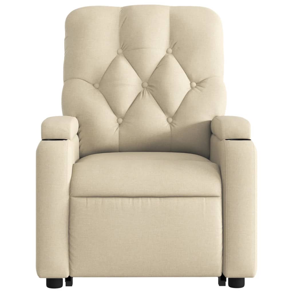 Fotoliu electric rabatabil cu ridicare, crem, textil