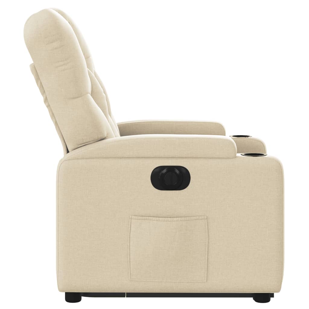 Fotoliu electric rabatabil cu ridicare, crem, textil