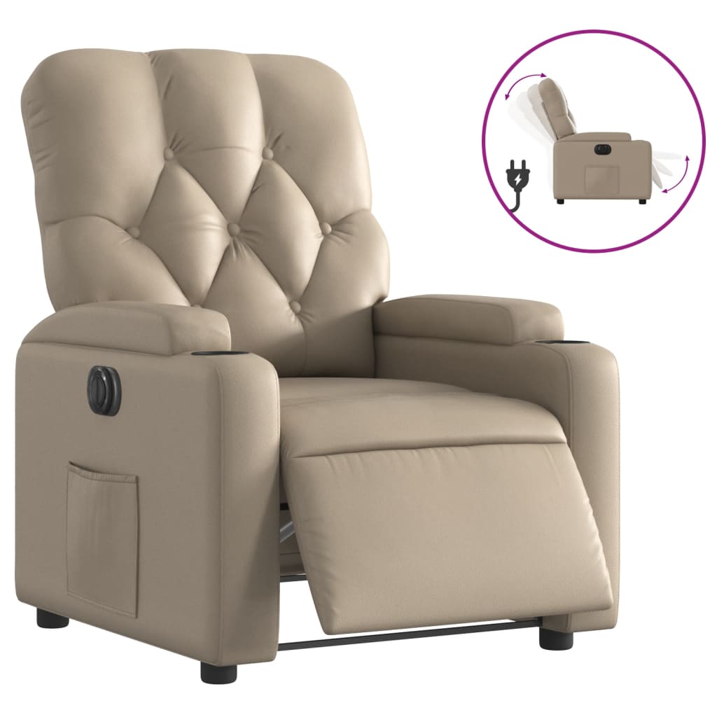 Fotoliu rabatabil electric, cappuccino, piele ecologică