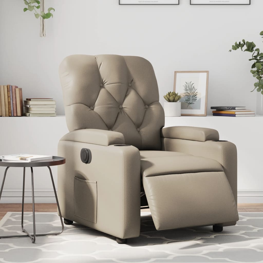 Fotoliu rabatabil electric, cappuccino, piele ecologică