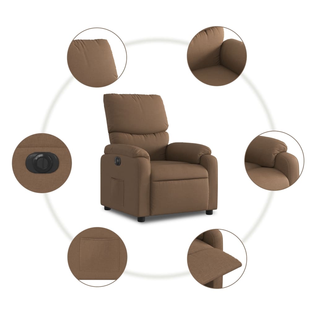 Fotoliu rabatabil electric, maro, material textil