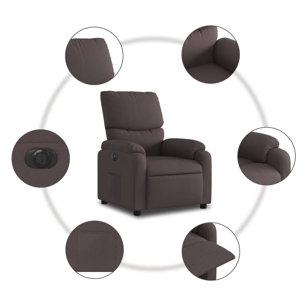 Fotoliu rabatabil electric, maro închis, material textil