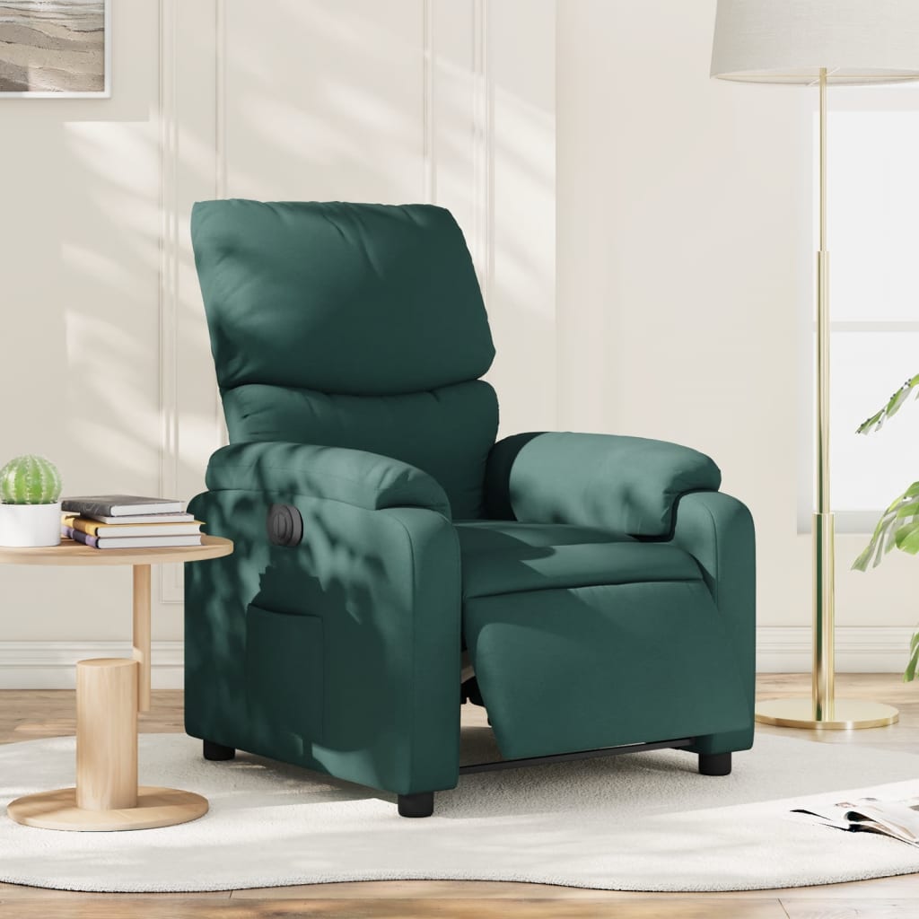 Fotoliu rabatabil electric, verde închis, material textil