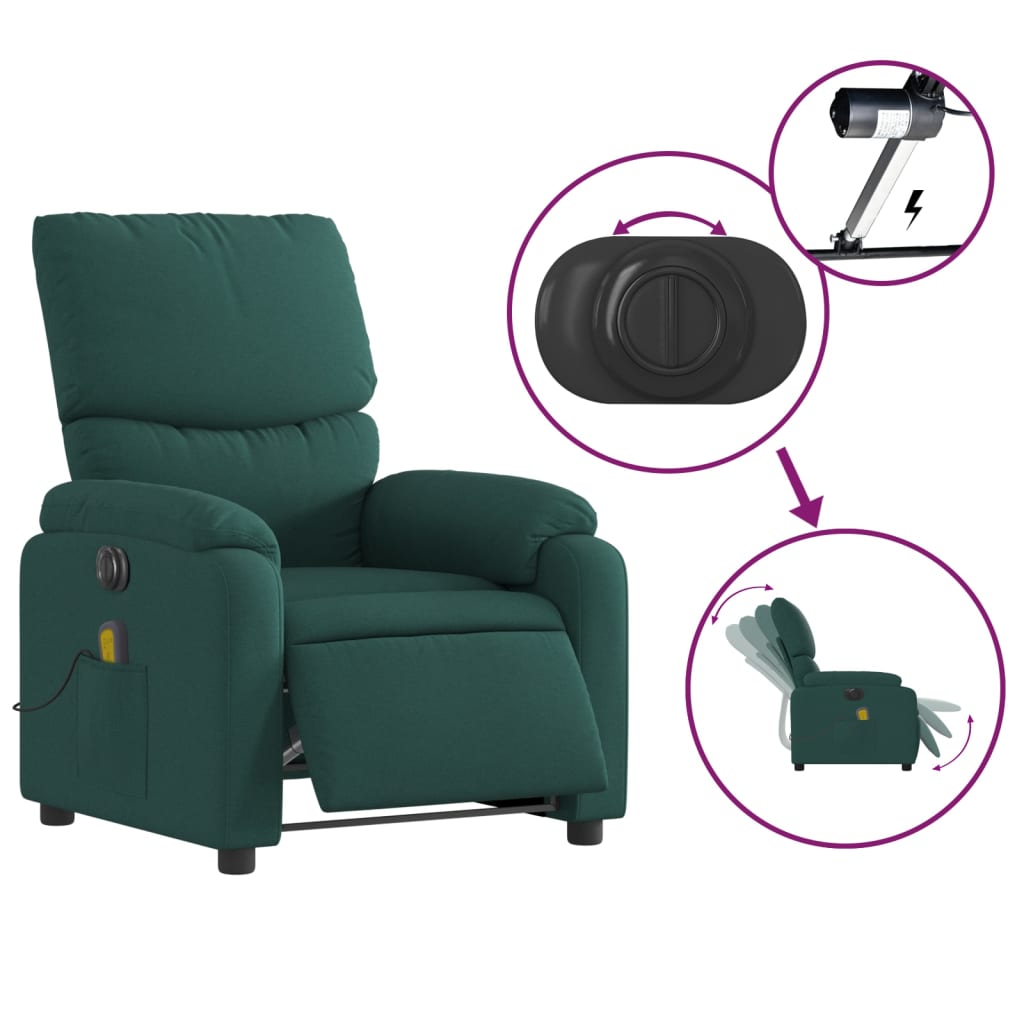 Fotoliu electric de masaj rabatabil, verde închis, textil