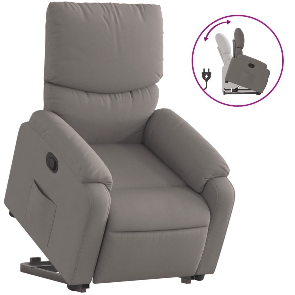 Fotoliu rabatabil cu ridicare pe verticală, gri taupe, textil
