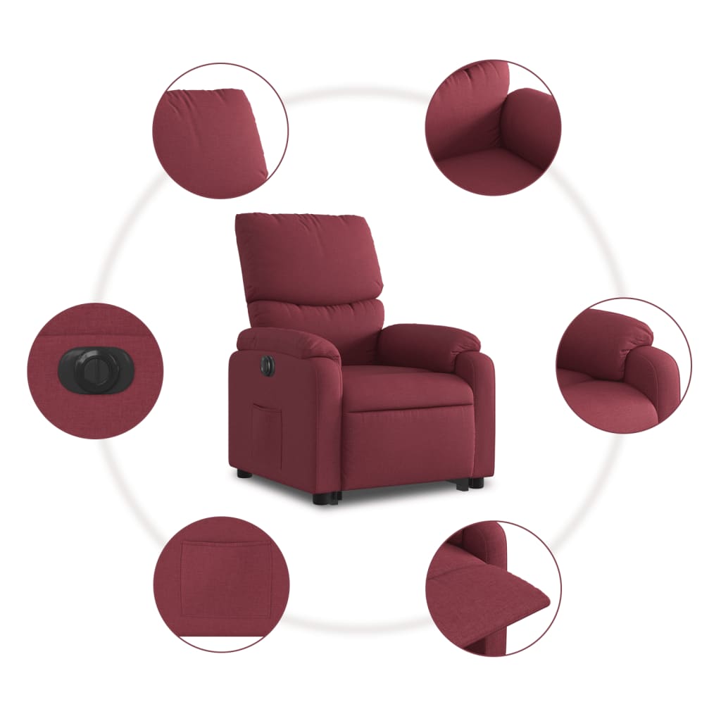 Fotoliu electric rabatabil cu ridicare, roșu vin, textil