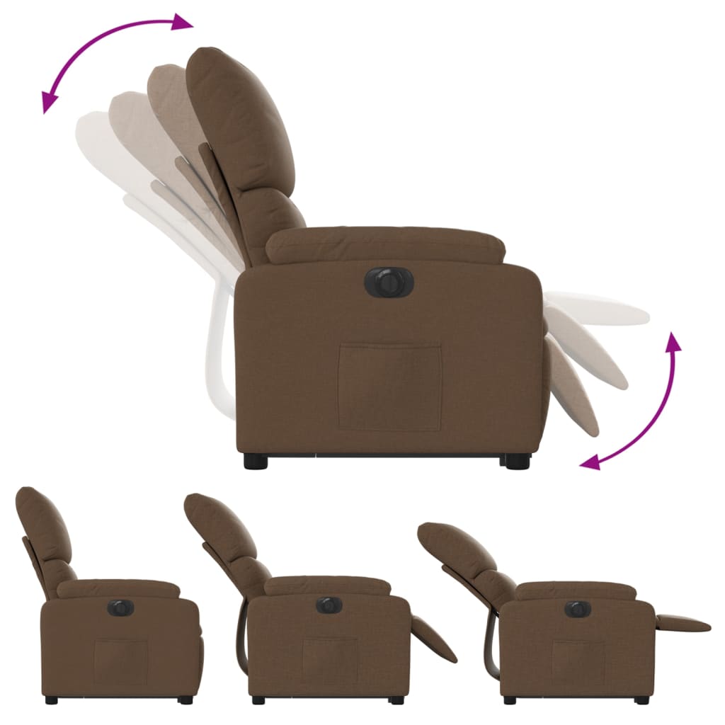 Fotoliu electric rabatabil cu ridicare, maro, textil