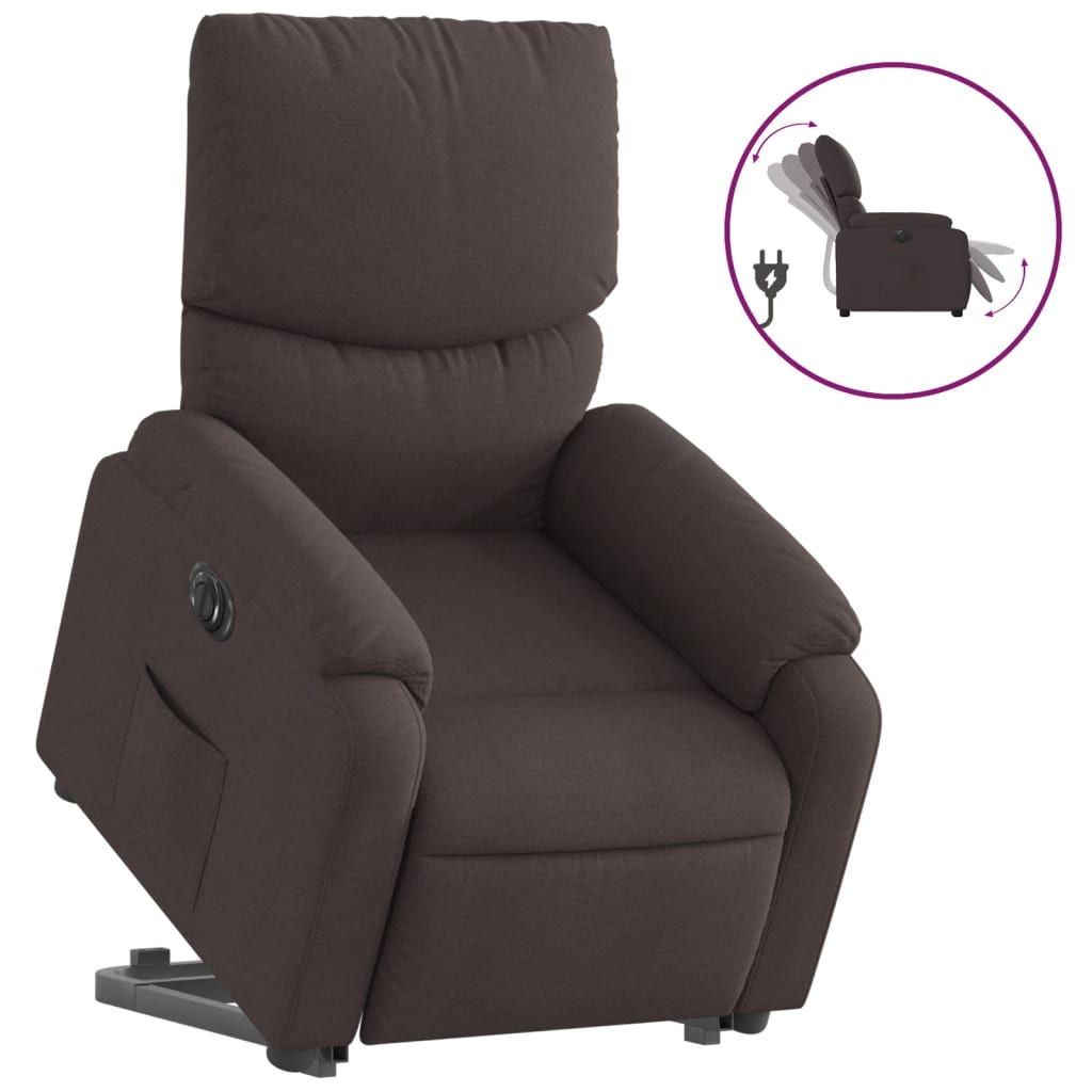 Fotoliu electric rabatabil cu ridicare, maro închis, textil
