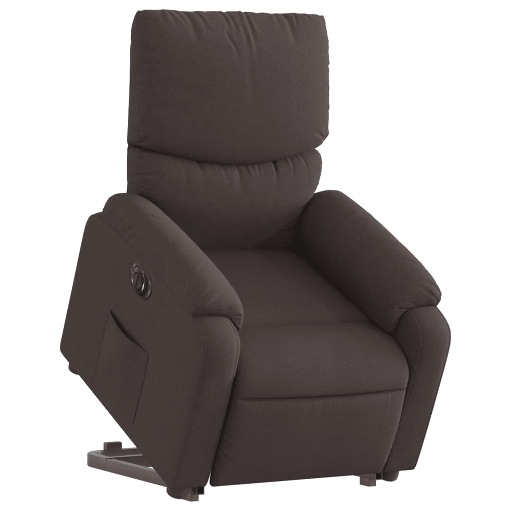 Fotoliu electric rabatabil cu ridicare, maro închis, textil