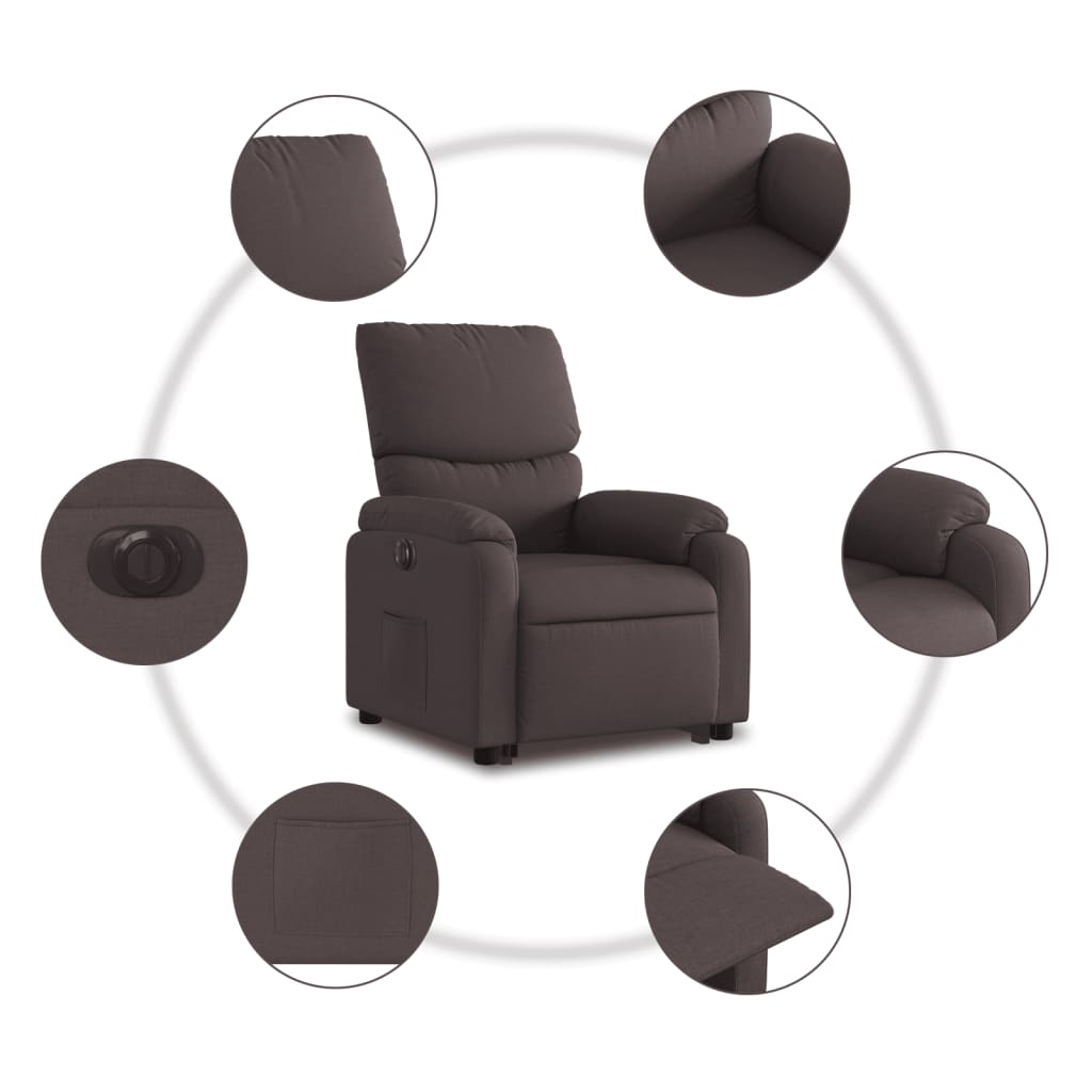 Fotoliu electric rabatabil cu ridicare, maro închis, textil