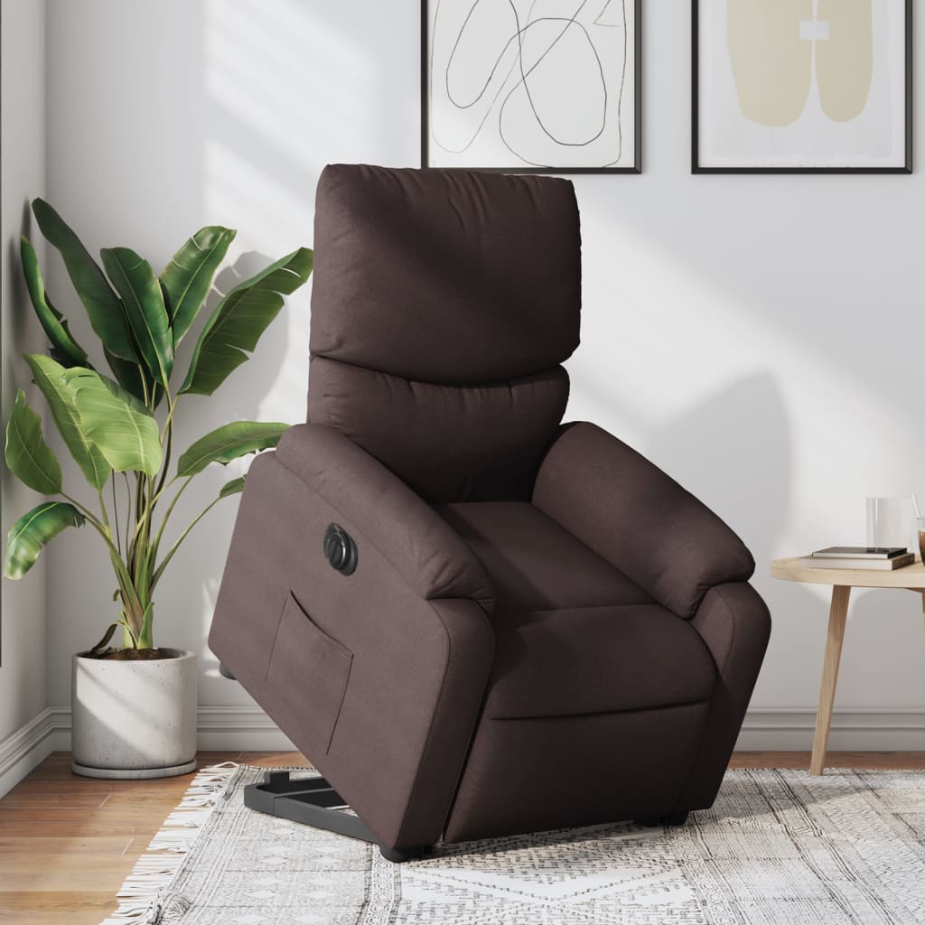Fotoliu electric rabatabil cu ridicare, maro închis, textil