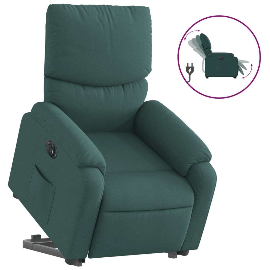 Fotoliu electric rabatabil cu ridicare, verde închis, textil