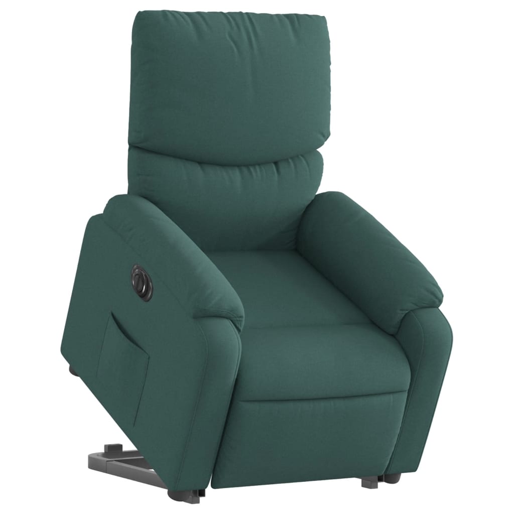 Fotoliu electric rabatabil cu ridicare, verde închis, textil