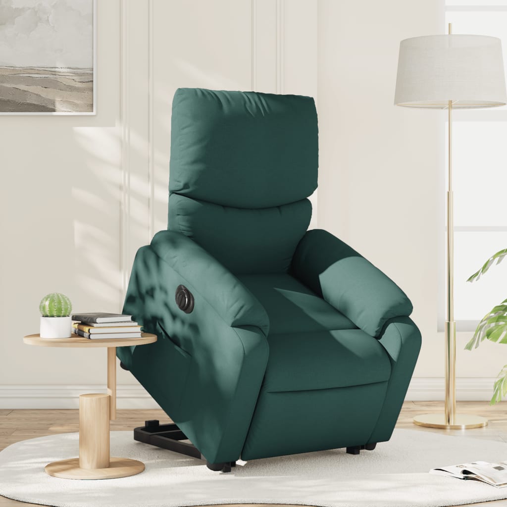 Fotoliu electric rabatabil cu ridicare, verde închis, textil
