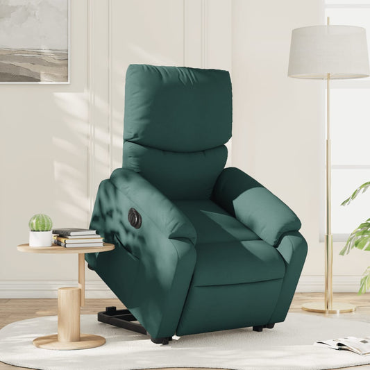 Fotoliu electric rabatabil cu ridicare, verde închis, textil